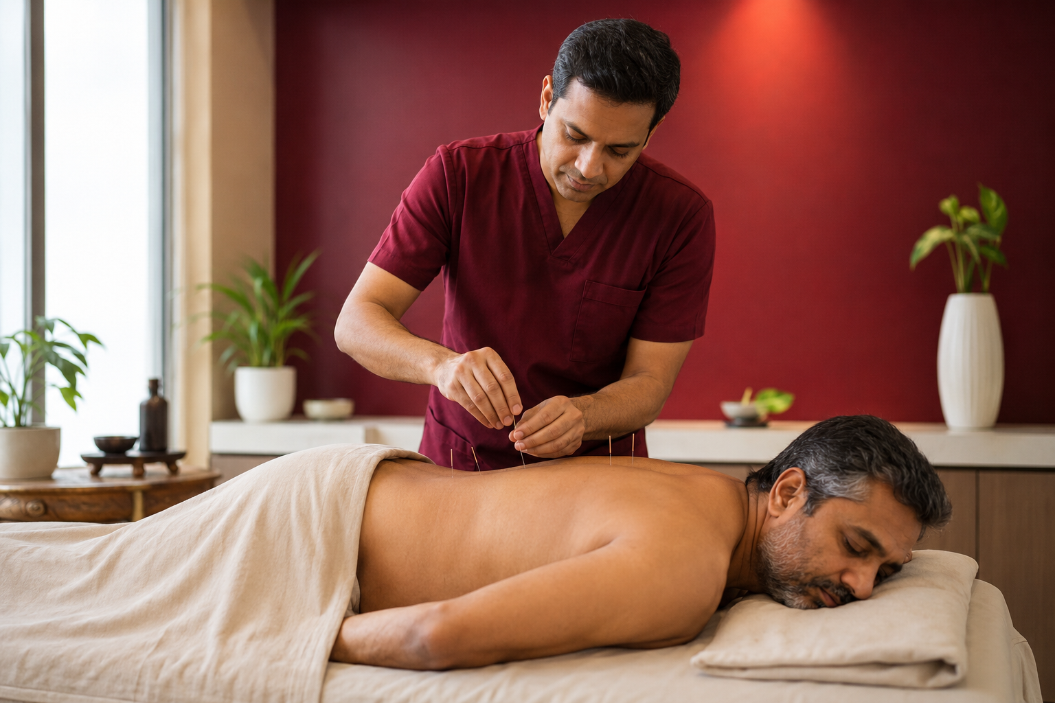 Indian patient receiving professional care for sciatica